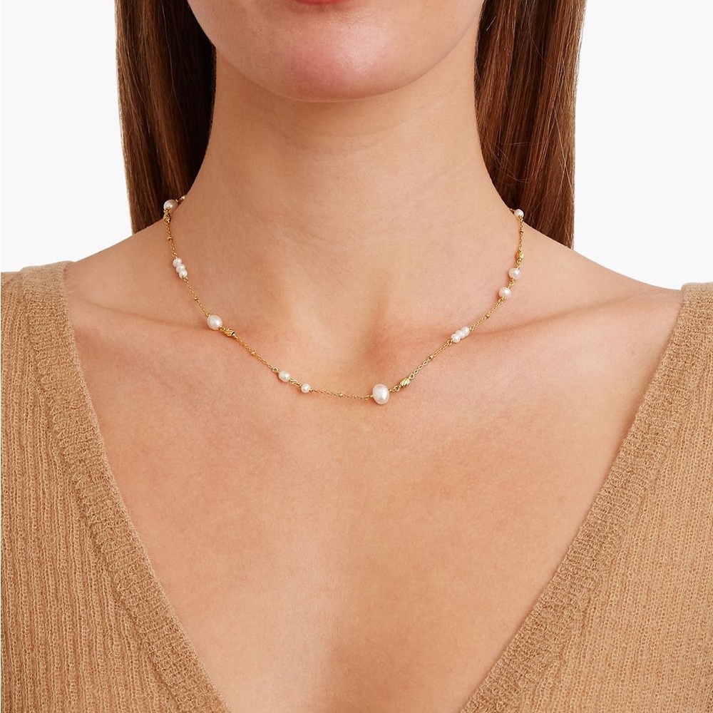 Chan Luu Graduated White Pearl Gold Layering Necklace